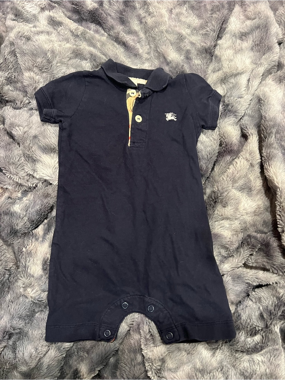 Burberry Navy Polo One-Piece Romper with Iconic Logo
